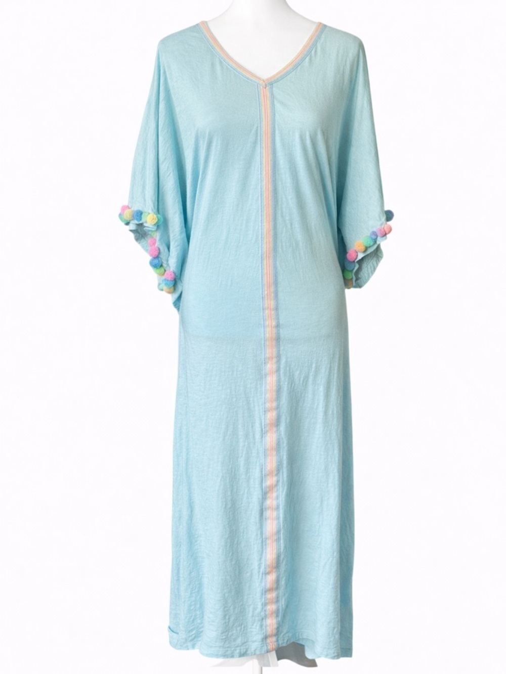Stephanie Gottlieb X Pitusia Light Blue Maxi Dress with Pom Pom Sleeves